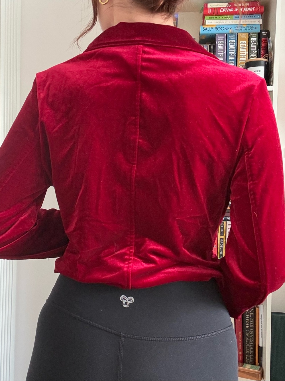 Velvet Button-Front Jacket in Deep Red - Picture 3 of 3